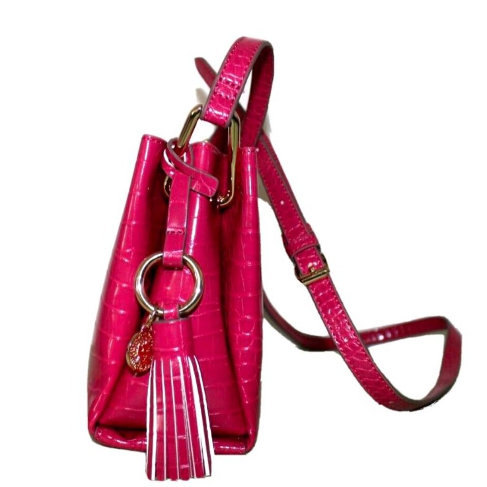 Anne Klein Maya Triple xBody Tassel Bright Rose Croc Crossbody Bag Organizer New - Picture 3 of 7